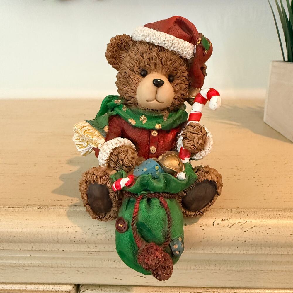 Vtg Badcock Christmas Teddy Bear Stocking Hanger Mantel Holder Resin Figurine